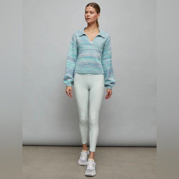 NEW 525 AMERICA lattice split neck collar pull over in cyan multi - Picture 2 of 15